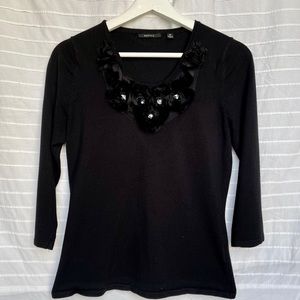 Mosca Black Shirt with Flower Appliqué